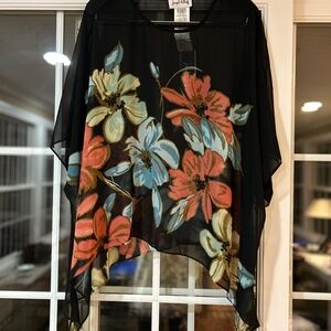 NWT Joseph Ribkoff Maglia Donna Sheer Black Floral Poncho Overlay L/XL